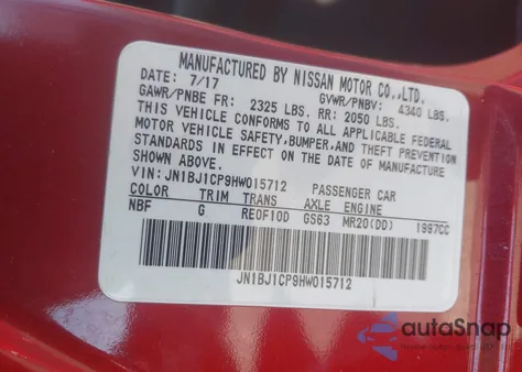 2017 Nissan Rogue Sport Sv из США, поврежденный, VIN JN1BJ1CP9HW015712